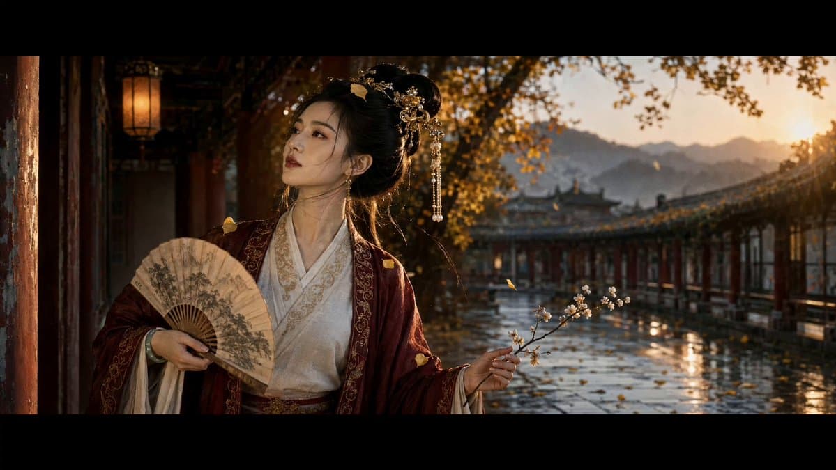 Ancient Chinese Beauty Ginkgo Corridor Scene preview
