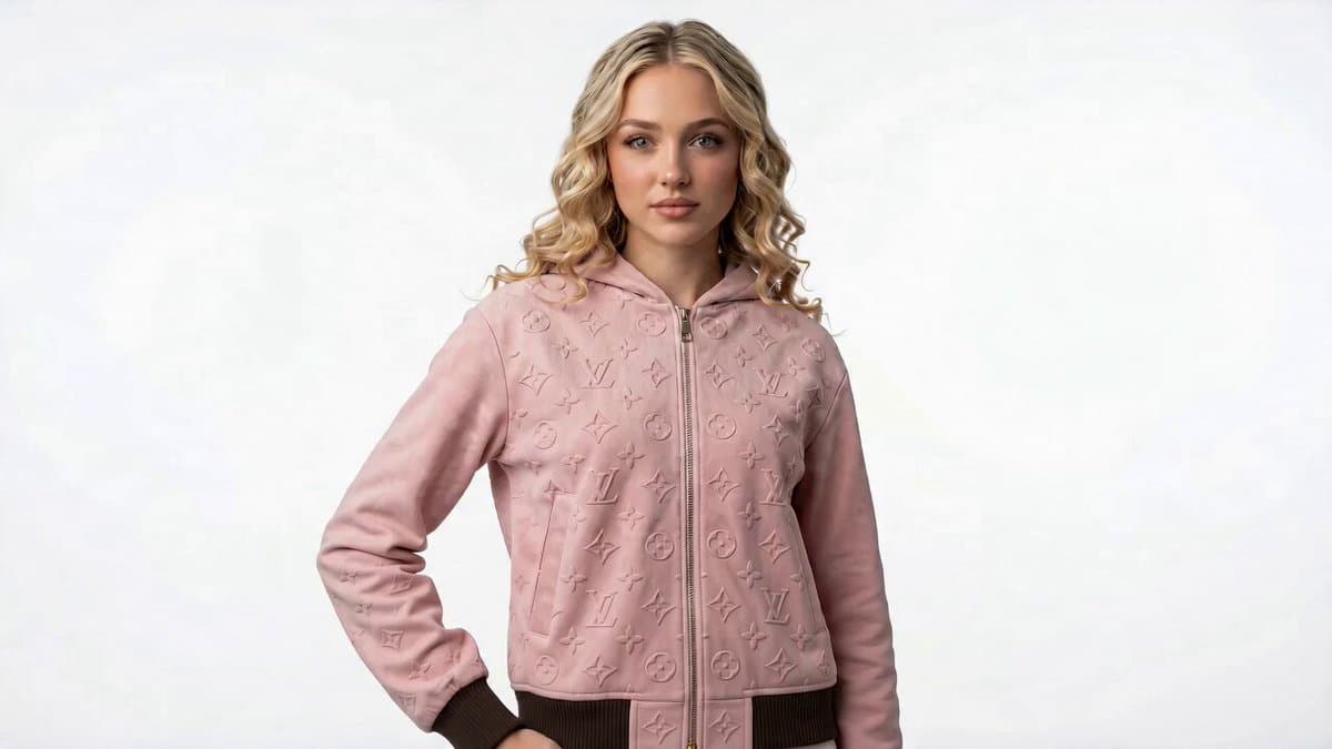 Luxury Pink Suede Hoodie Fashion Commercial preview