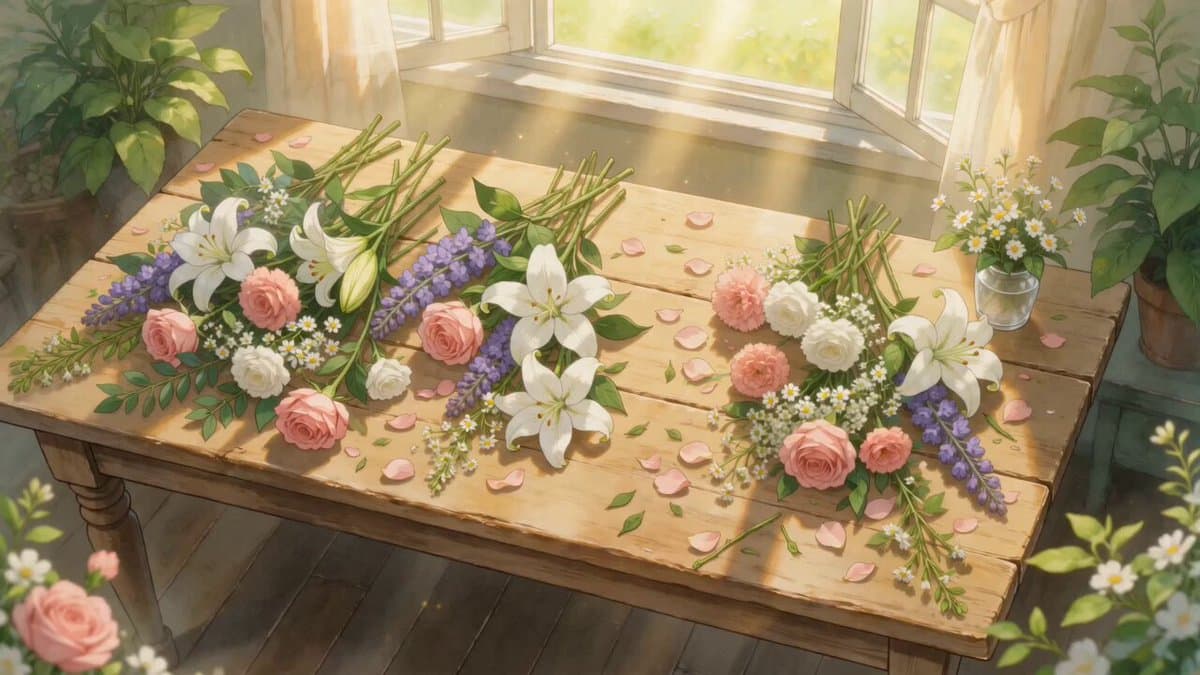 Ghibli-Style Flower Arranging Scene preview