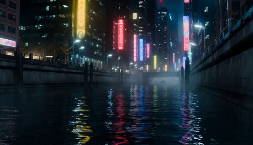 Futuristic Neon Canal Speedboat Chase preview