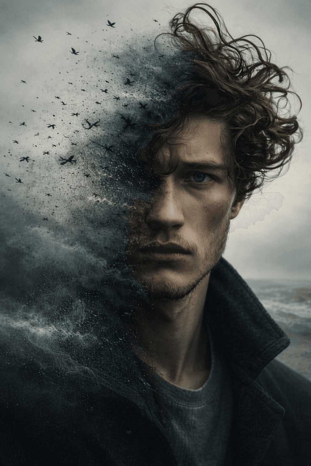 Surreal Cinematic Close-up Portrait Of A Man, Centered preview