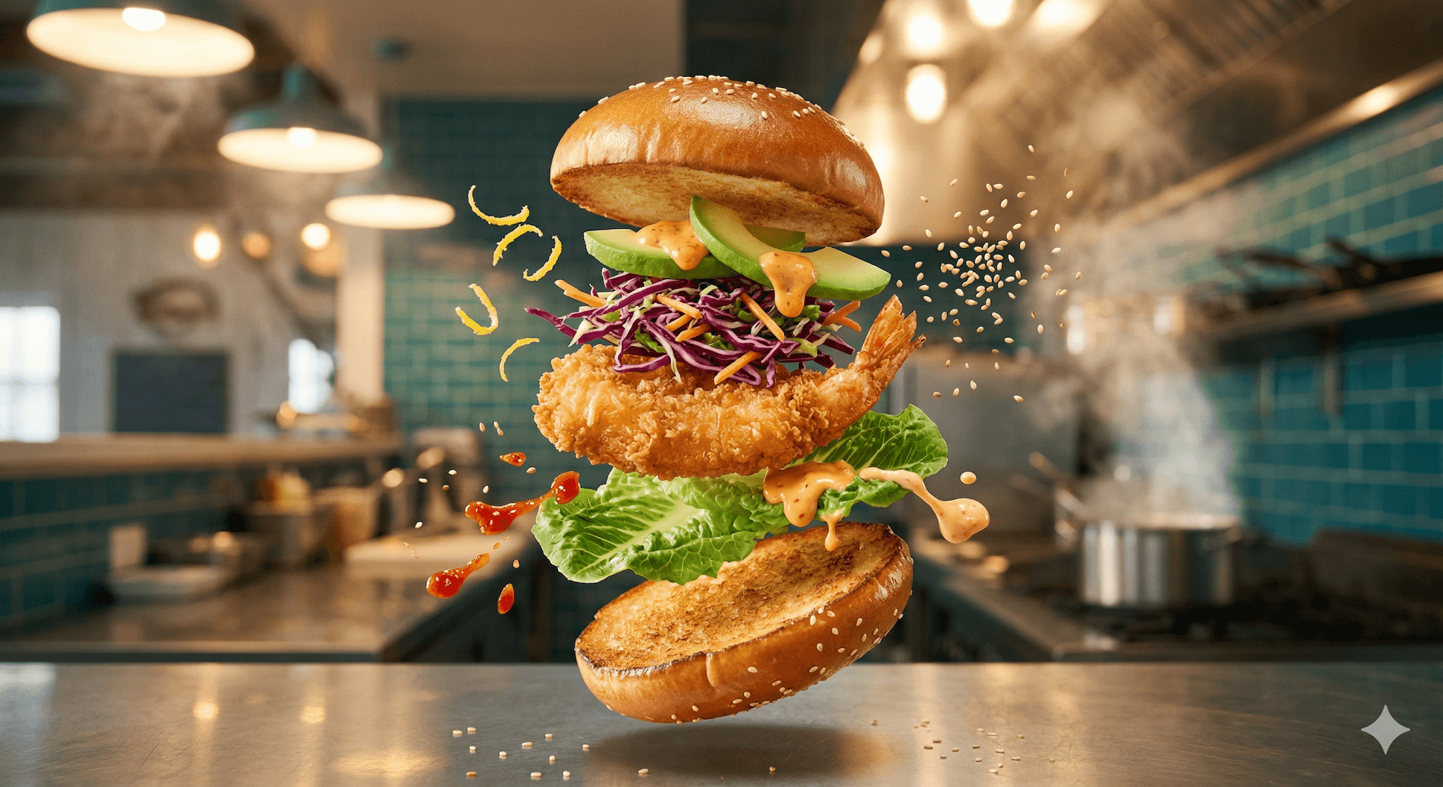 Macro Cinematic Food Scene Showcasing A Golden-fried Shrimp... preview