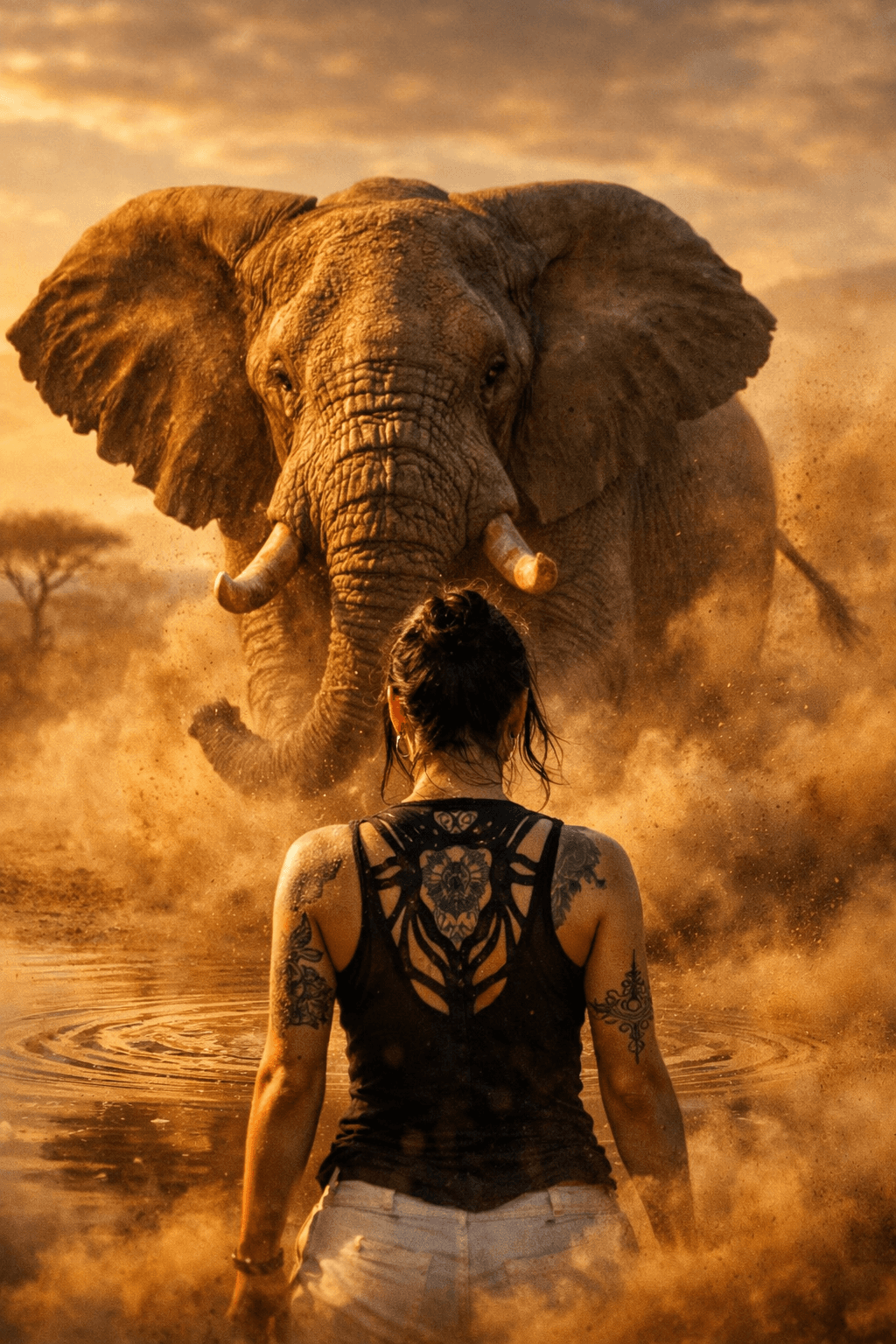 Cinematic Majestic African Elephant Running Through A Dusty... preview