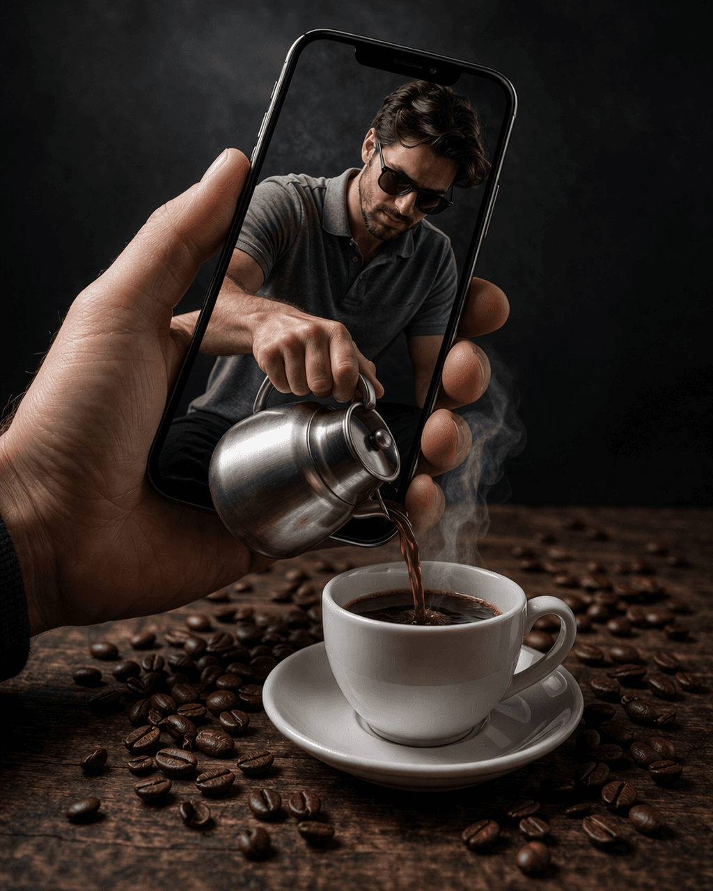 Surreal Hand Holding A Modern Smartphone Against A Dark preview