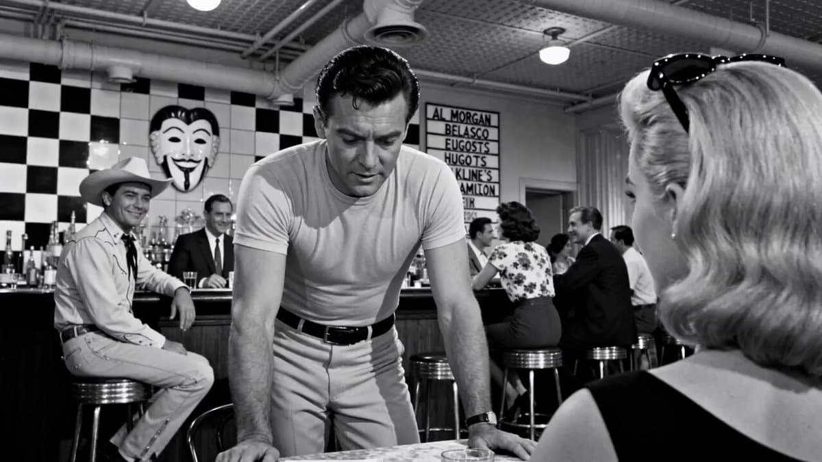 Cinematic 1950s Film Noir Diner Scene preview