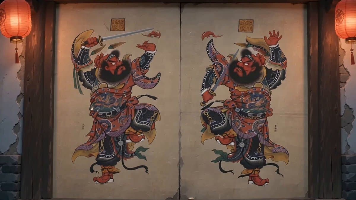 Traditional Chinese Door God Surveillance View preview
