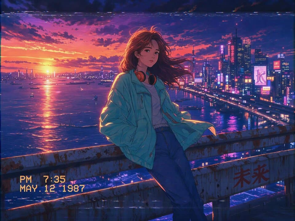 1980s Retro Anime City Sunset preview
