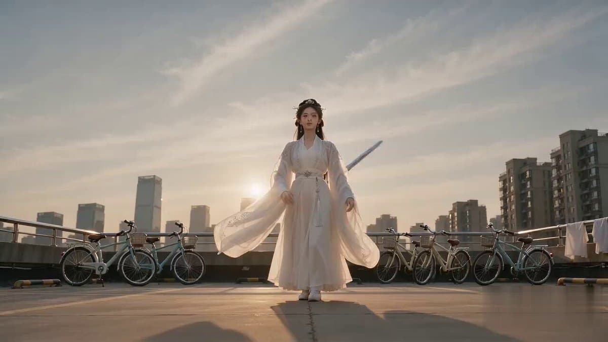 Cinematic Bicycle Array Comedy Video Prompt preview