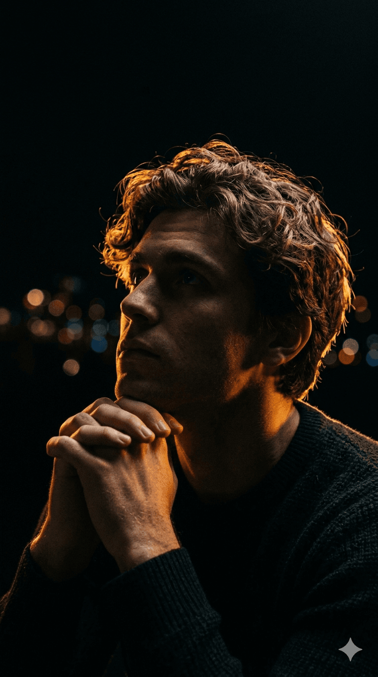 Cinematic Young Man With Wavy Brown Hair preview