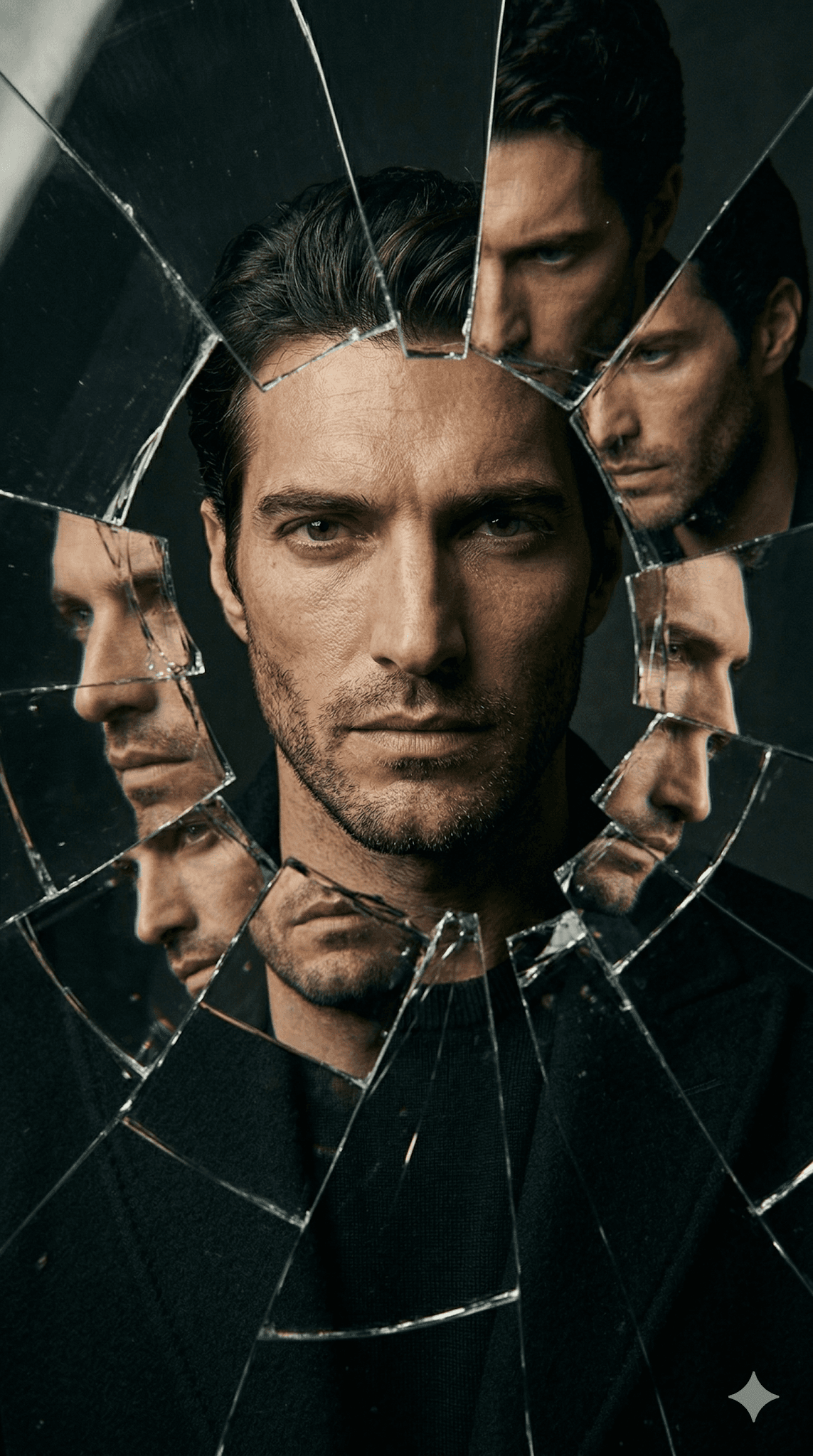 Editorial Man In Front Of Shattered Glass preview