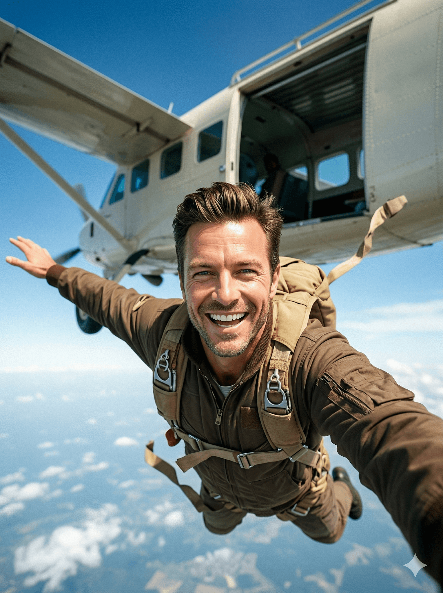 Editorial Cheerful Skydiver Mid-air Immediately After Exiting... preview
