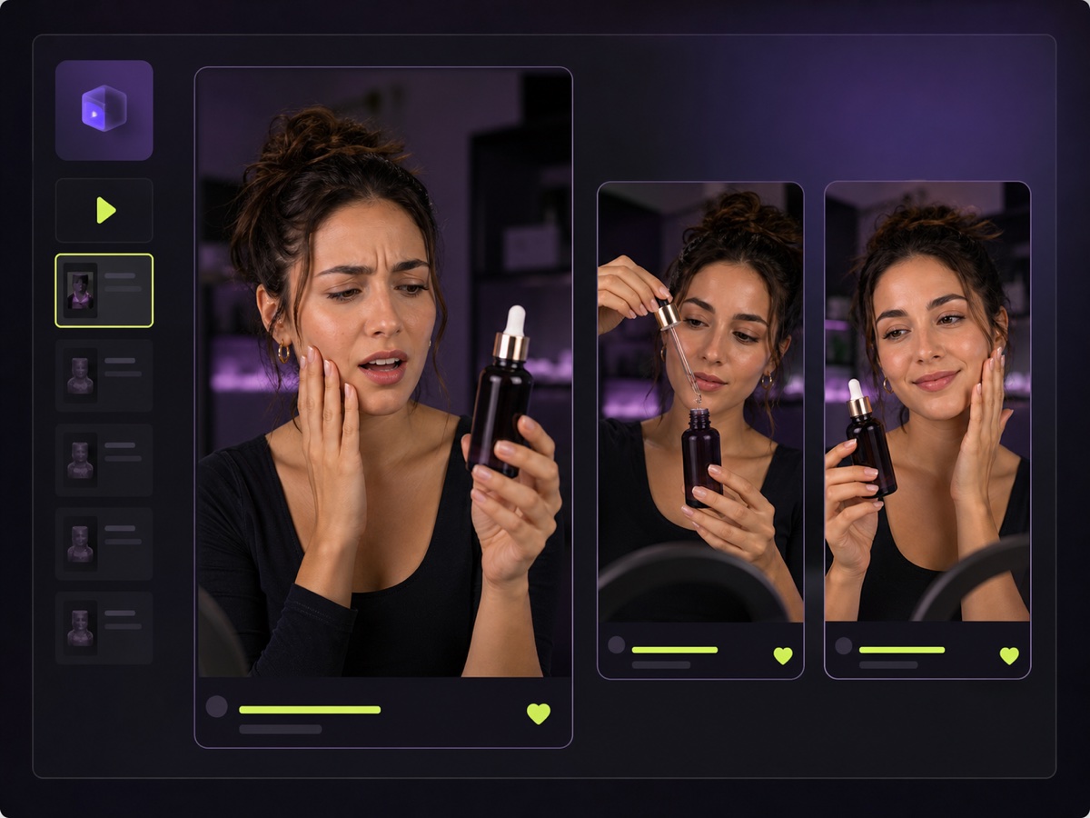 The same skincare creator demonstrating three different UGC opening hooks